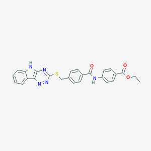 molecular formula C26H21N5O3S B385695 ethyl 4-({4-[(5H-[1,2,4]triazino[5,6-b]indol-3-ylsulfanyl)methyl]benzoyl}amino)benzoate 