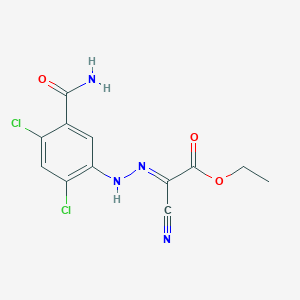 molecular formula C12H10Cl2N4O3 B3856986 ethyl {[5-(aminocarbonyl)-2,4-dichlorophenyl]hydrazono}(cyano)acetate 
