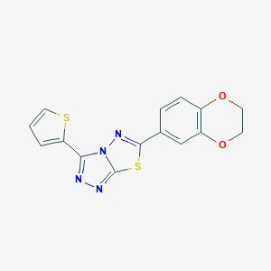 molecular formula C15H10N4O2S2 B385703 6-(2,3-Dihydro-1,4-benzodioxin-6-yl)-3-(2-thienyl)[1,2,4]triazolo[3,4-b][1,3,4]thiadiazole CAS No. 874466-39-4