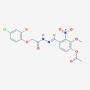 molecular formula C18H15BrClN3O7 B3857069 4-{2-[(2-bromo-4-chlorophenoxy)acetyl]carbonohydrazonoyl}-2-methoxy-3-nitrophenyl acetate 