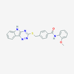 molecular formula C24H19N5O2S B385723 N-(2-methoxyphenyl)-4-[(5H-[1,2,4]triazino[5,6-b]indol-3-ylsulfanyl)methyl]benzamide 
