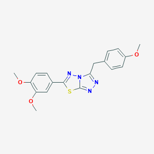 molecular formula C19H18N4O3S B385730 6-(3,4-Dimethoxyphenyl)-3-(4-methoxybenzyl)[1,2,4]triazolo[3,4-b][1,3,4]thiadiazole CAS No. 874464-24-1