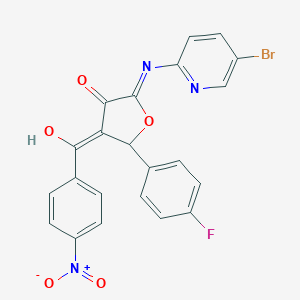 molecular formula C22H13BrFN3O5 B385737 [5-[(5-Bromo-2-pyridinyl)imino]-2-(4-fluorophenyl)-4-hydroxy-2,5-dihydro-3-furanyl]{4-nitrophenyl}methanone 