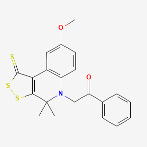 molecular formula C21H19NO2S3 B3857399 2-(8-methoxy-4,4-dimethyl-1-thioxo-1,4-dihydro-5H-[1,2]dithiolo[3,4-c]quinolin-5-yl)-1-phenylethanone 