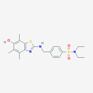molecular formula C21H27N3O3S2 B038574 Benzenesulfonamide,N,N-diethyl-4-[[(6-hydroxy-4,5,7-trimethyl-2-benzothiazolyl)amino]methyl]- CAS No. 120164-47-8