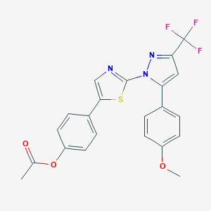 molecular formula C22H16F3N3O3S B385745 4-{2-[5-(4-methoxyphenyl)-3-(trifluoromethyl)-1H-pyrazol-1-yl]-1,3-thiazol-5-yl}phenylacetate 
