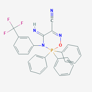 molecular formula C28H20F3N4OP B385749 4-imino-2,2,2-triphenyl-3-[3-(trifluoromethyl)phenyl]-3,4-dihydro-2H-1,3,6,2lambda~5~-oxadiazaphosphinine-5-carbonitrile 