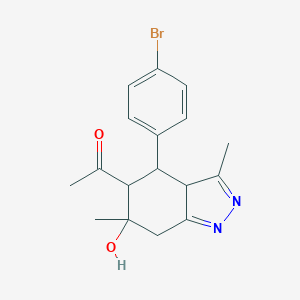 1-[4-(4-bromophenyl)-6-hydroxy-3,6-dimethyl-4,5,6,7-tetrahydro-3aH-indazol-5-yl]ethanone