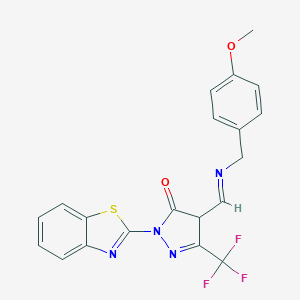 2-(1,3-benzothiazol-2-yl)-4-{[(4-methoxybenzyl)imino]methyl}-5-(trifluoromethyl)-2,4-dihydro-3H-pyrazol-3-one