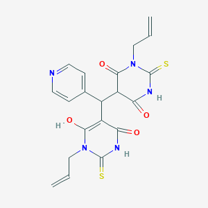 molecular formula C20H19N5O4S2 B385760 5-[(6-Hydroxy-4-oxo-1-prop-2-enyl-2-sulfanylidenepyrimidin-5-yl)-pyridin-4-ylmethyl]-1-prop-2-enyl-2-sulfanylidene-1,3-diazinane-4,6-dione 