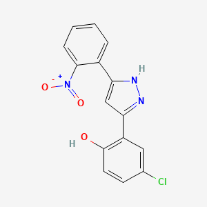 molecular formula C15H10ClN3O3 B3857612 4-chloro-2-[5-(2-nitrophenyl)-1H-pyrazol-3-yl]phenol 