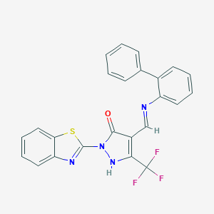 molecular formula C24H15F3N4OS B385763 2-(1,3-benzothiazol-2-yl)-4-[([1,1'-biphenyl]-2-ylimino)methyl]-5-(trifluoromethyl)-1,2-dihydro-3H-pyrazol-3-one CAS No. 354542-88-4