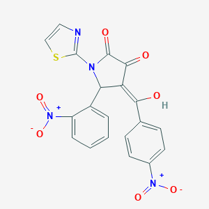 molecular formula C20H12N4O7S B385766 3-hydroxy-4-{4-nitrobenzoyl}-5-{2-nitrophenyl}-1-(1,3-thiazol-2-yl)-1,5-dihydro-2H-pyrrol-2-one CAS No. 385795-67-5