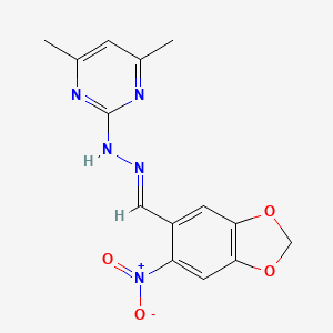 molecular formula C14H13N5O4 B3857768 6-nitro-1,3-benzodioxole-5-carbaldehyde (4,6-dimethyl-2-pyrimidinyl)hydrazone 
