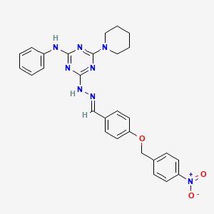 molecular formula C28H28N8O3 B3857801 4-[(4-nitrobenzyl)oxy]benzaldehyde [4-anilino-6-(1-piperidinyl)-1,3,5-triazin-2-yl]hydrazone 