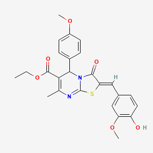 molecular formula C25H24N2O6S B3858015 ethyl 2-(4-hydroxy-3-methoxybenzylidene)-5-(4-methoxyphenyl)-7-methyl-3-oxo-2,3-dihydro-5H-[1,3]thiazolo[3,2-a]pyrimidine-6-carboxylate 