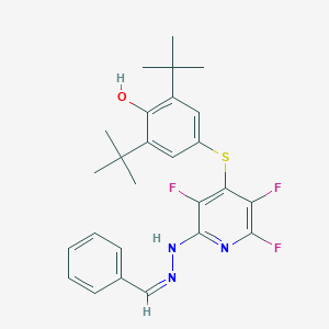 molecular formula C26H28F3N3OS B385810 Benzaldehyde {4-[(3,5-ditert-butyl-4-hydroxyphenyl)sulfanyl]-3,5,6-trifluoro-2-pyridinyl}hydrazone 