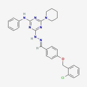 molecular formula C28H28ClN7O B3858114 4-[(2-chlorobenzyl)oxy]benzaldehyde [4-anilino-6-(1-piperidinyl)-1,3,5-triazin-2-yl]hydrazone 