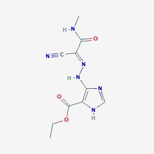 molecular formula C10H12N6O3 B385812 ethyl 5-{2-[1-cyano-2-(methylamino)-2-oxoethylidene]hydrazino}-1H-imidazole-4-carboxylate 