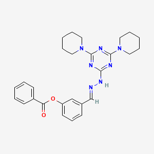molecular formula C27H31N7O2 B3858632 3-[2-(4,6-di-1-piperidinyl-1,3,5-triazin-2-yl)carbonohydrazonoyl]phenyl benzoate 