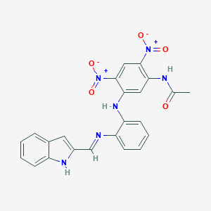 molecular formula C23H18N6O5 B385889 N-(2,4-bisnitro-5-{2-[(1H-indol-2-ylmethylene)amino]anilino}phenyl)acetamide 