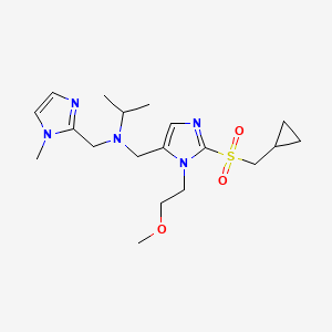 molecular formula C19H31N5O3S B3858911 N-{[2-[(cyclopropylmethyl)sulfonyl]-1-(2-methoxyethyl)-1H-imidazol-5-yl]methyl}-N-[(1-methyl-1H-imidazol-2-yl)methyl]-2-propanamine 