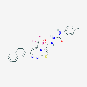 molecular formula C26H19F3N6O2S B385910 N-(4-methylphenyl)-2-{[3-(2-naphthyl)-5-(trifluoromethyl)[1,3]thiazolo[2,3-c][1,2,4]triazepin-7-yl]carbonyl}hydrazinecarboxamide 