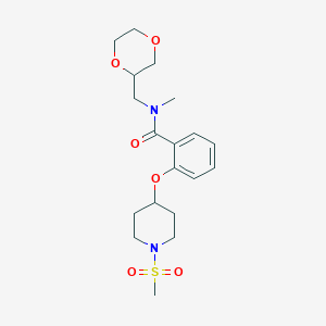 molecular formula C19H28N2O6S B3859279 N-(1,4-dioxan-2-ylmethyl)-N-methyl-2-{[1-(methylsulfonyl)-4-piperidinyl]oxy}benzamide 