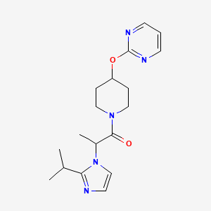 molecular formula C18H25N5O2 B3859290 2-({1-[2-(2-isopropyl-1H-imidazol-1-yl)propanoyl]piperidin-4-yl}oxy)pyrimidine 