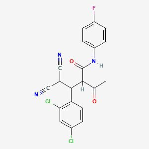molecular formula C20H14Cl2FN3O2 B3859302 2-acetyl-4,4-dicyano-3-(2,4-dichlorophenyl)-N-(4-fluorophenyl)butanamide 