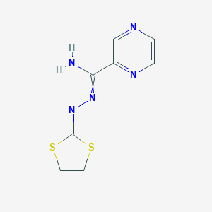 molecular formula C8H9N5S2 B385942 N'-(1,3-dithiolan-2-ylideneamino)pyrazine-2-carboximidamide 