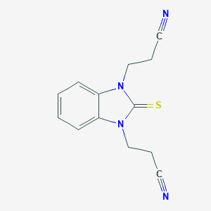 molecular formula C13H12N4S B385943 3-[3-(2-Cyano-ethyl)-2-thioxo-2,3-dihydro-benzoimidazol-1-yl]-propionitrile 