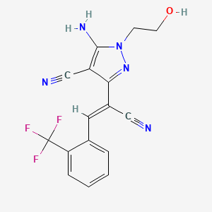 molecular formula C16H12F3N5O B3859471 5-amino-3-{1-cyano-2-[2-(trifluoromethyl)phenyl]vinyl}-1-(2-hydroxyethyl)-1H-pyrazole-4-carbonitrile 