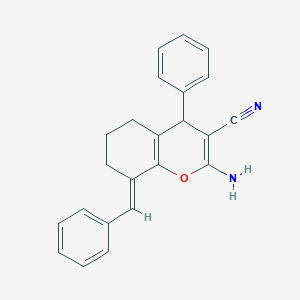 molecular formula C23H20N2O B385971 2-amino-8-benzylidene-4-phenyl-5,6,7,8-tetrahydro-4H-chromene-3-carbonitrile 