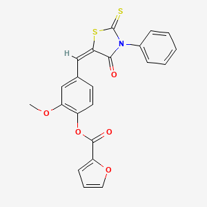 molecular formula C22H15NO5S2 B3859746 2-methoxy-4-[(4-oxo-3-phenyl-2-thioxo-1,3-thiazolidin-5-ylidene)methyl]phenyl 2-furoate 