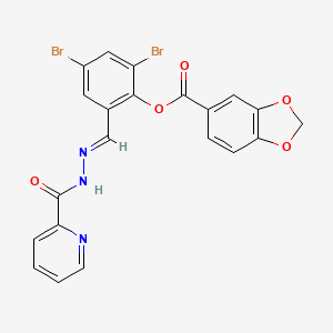 2,4-dibromo-6-[2-(2-pyridinylcarbonyl)carbonohydrazonoyl]phenyl 1,3-benzodioxole-5-carboxylate