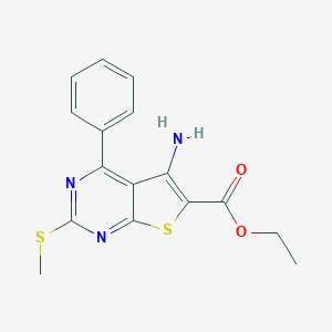 molecular formula C16H15N3O2S2 B385992 Ethyl 5-amino-2-(methylsulfanyl)-4-phenylthieno[2,3-d]pyrimidine-6-carboxylate 