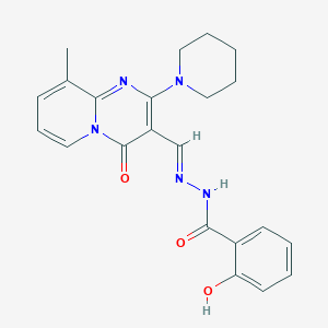 molecular formula C22H23N5O3 B3860029 2-hydroxy-N'-{[9-methyl-4-oxo-2-(1-piperidinyl)-4H-pyrido[1,2-a]pyrimidin-3-yl]methylene}benzohydrazide 