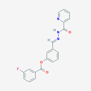 molecular formula C20H14FN3O3 B3860030 3-[2-(2-pyridinylcarbonyl)carbonohydrazonoyl]phenyl 3-fluorobenzoate 