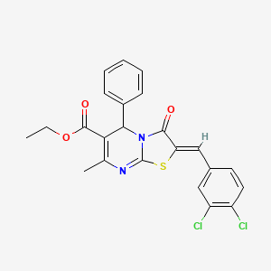molecular formula C23H18Cl2N2O3S B3860043 ethyl 2-(3,4-dichlorobenzylidene)-7-methyl-3-oxo-5-phenyl-2,3-dihydro-5H-[1,3]thiazolo[3,2-a]pyrimidine-6-carboxylate 