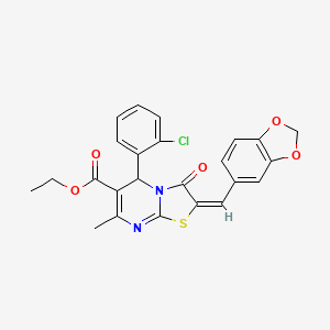 molecular formula C24H19ClN2O5S B3860100 ethyl 2-(1,3-benzodioxol-5-ylmethylene)-5-(2-chlorophenyl)-7-methyl-3-oxo-2,3-dihydro-5H-[1,3]thiazolo[3,2-a]pyrimidine-6-carboxylate 