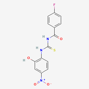 molecular formula C14H10FN3O4S B3860467 4-fluoro-N-{[(2-hydroxy-4-nitrophenyl)amino]carbonothioyl}benzamide 