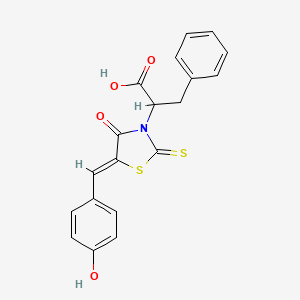 molecular formula C19H15NO4S2 B3860538 2-[5-(4-hydroxybenzylidene)-4-oxo-2-thioxo-1,3-thiazolidin-3-yl]-3-phenylpropanoic acid 
