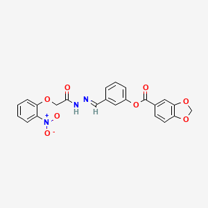 molecular formula C23H17N3O8 B3860763 3-{2-[(2-nitrophenoxy)acetyl]carbonohydrazonoyl}phenyl 1,3-benzodioxole-5-carboxylate 