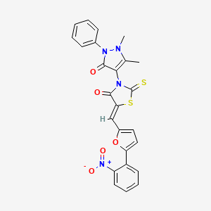 molecular formula C25H18N4O5S2 B3860922 3-(1,5-dimethyl-3-oxo-2-phenyl-2,3-dihydro-1H-pyrazol-4-yl)-5-{[5-(2-nitrophenyl)-2-furyl]methylene}-2-thioxo-1,3-thiazolidin-4-one 