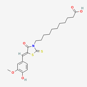 molecular formula C22H29NO5S2 B3861157 11-[5-(4-hydroxy-3-methoxybenzylidene)-4-oxo-2-thioxo-1,3-thiazolidin-3-yl]undecanoic acid 