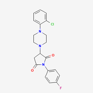 molecular formula C20H19ClFN3O2 B3861279 3-[4-(2-chlorophenyl)-1-piperazinyl]-1-(4-fluorophenyl)-2,5-pyrrolidinedione 