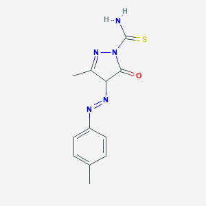 molecular formula C12H13N5OS B386140 3-methyl-4-[(4-methylphenyl)diazenyl]-5-oxo-4,5-dihydro-1H-pyrazole-1-carbothioamide 