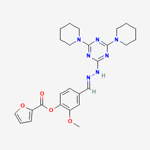 molecular formula C26H31N7O4 B3861520 4-[2-(4,6-di-1-piperidinyl-1,3,5-triazin-2-yl)carbonohydrazonoyl]-2-methoxyphenyl 2-furoate 