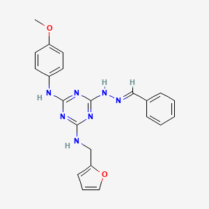 molecular formula C22H21N7O2 B3861543 benzaldehyde {4-[(2-furylmethyl)amino]-6-[(4-methoxyphenyl)amino]-1,3,5-triazin-2-yl}hydrazone 
